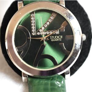 Studio Quartz Green On Green Rhinestone Accent Silver/Gold Tone Working Watch